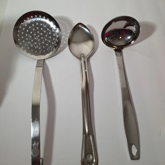 Stainless Steel Kitchen Tools Set of 3 Pieces ladle-skimmer & spoon - Picture 4 of 10
